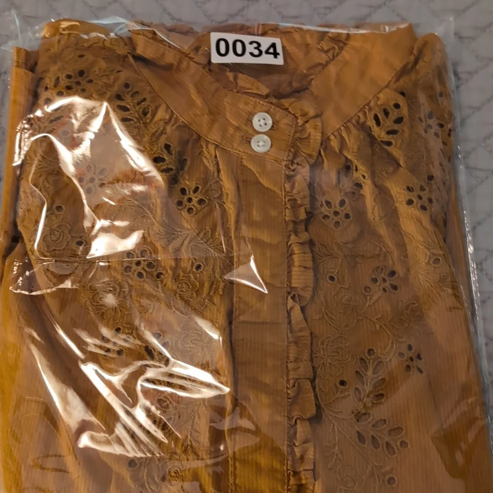 J. Crew Women's Embroidered Blouse XS Mustard Yellow Mockneck (0034)